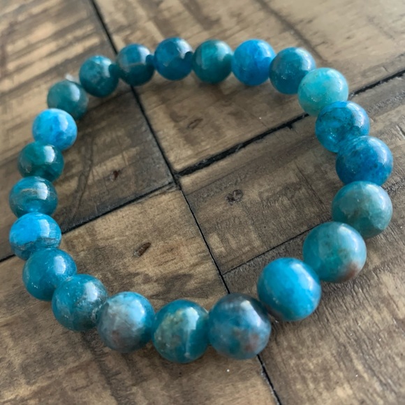 8mm Blue Apatite Bead Chakra Stretch Bracelet - Picture 2 of 12